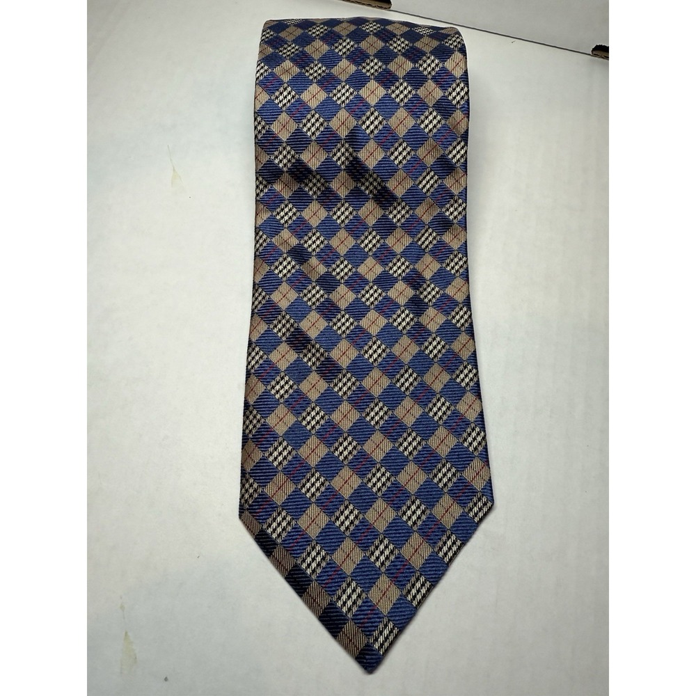Burberry London Silk Tie Blue Gray Nova Check Basket Weave Handmade ITALY EUC‎
